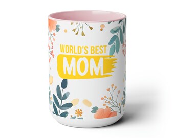 Mother's Day World's Best Mom Two-Tone Coffee Mugs, 15oz