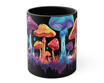 Trippy Mushroom Ceramic Accent Coffee Tea Mug, 11oz