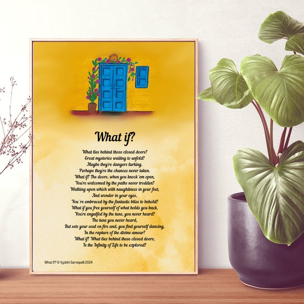 original poetry WHAT IF wall art poem and sketch