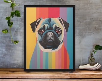 Pug Colorful, Trendy Wall Art, Dog Art, Pug, Apartment Aesthetic,  Printable Poster, dimensional wall art, sorority, Pug wall art, wall art