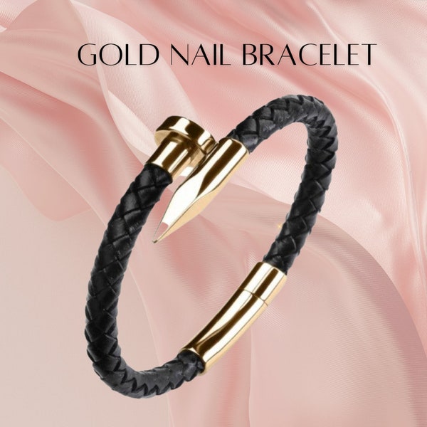 Elegant Gold Nail Bracelet with Secure Stainless Steel Buckle - Fashion Accessory - Perfect Gift for Him or Her