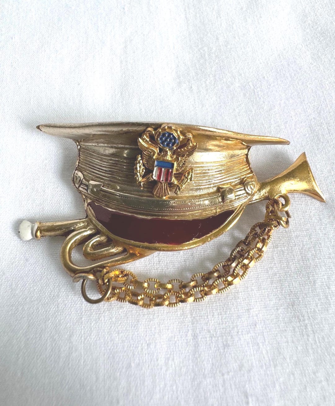 WWII Sweetheart Brooch - Gold Tone Military Hat and Trumpet - Etsy