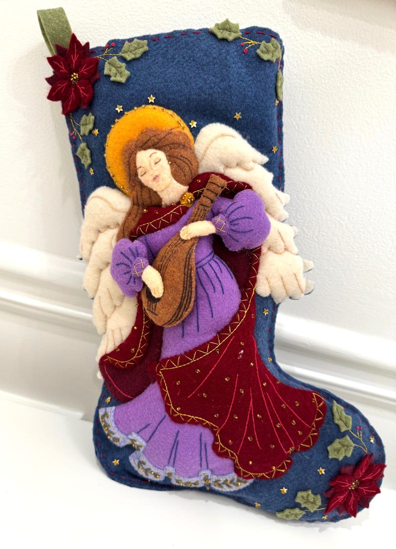 Bucilla Christmas Angel Felt Stocking Kit - 18" Embroidery Kit With Sequins & Beads, Blue/Gold/White - View #6