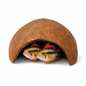 Coconut Fish Cave Hide (1, 2, 3, 6 Pack) – Aquarium Cave for Betta & Shrimp, Natural Fish Tank Decor, Shrimp Breeding Hideout