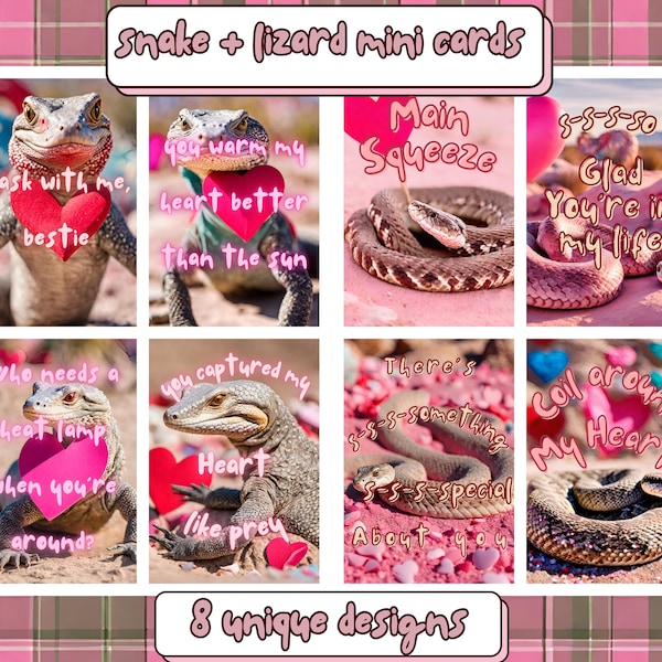 Lizard + Snake Valentines For School Kids (Instant Download PDF + JPEG)