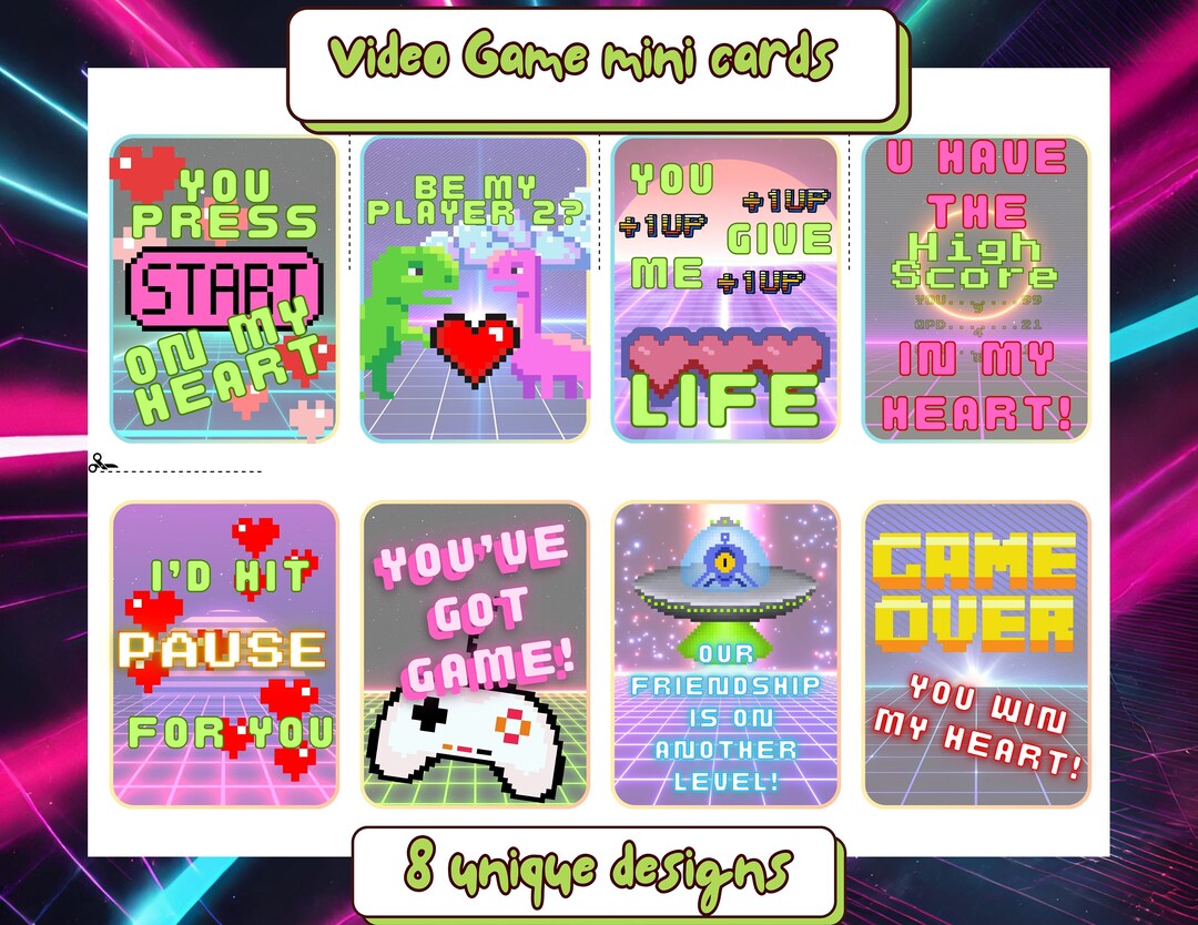 Arcade Game Valentines for Kids, Classroom Mini-cards (PDF + JPEG) - Etsy