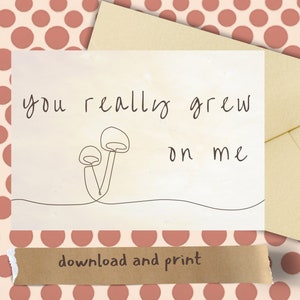 Tarjeta de aniversario de Mushroom Love-Plant Lover-Impresión instantánea (PDF-JPEG)