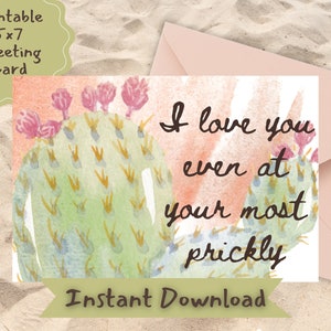 Download istantaneo della pianta di cactus dell'acquerello botanico Biglietto d'amore e amicizia (PDF+JPEG)