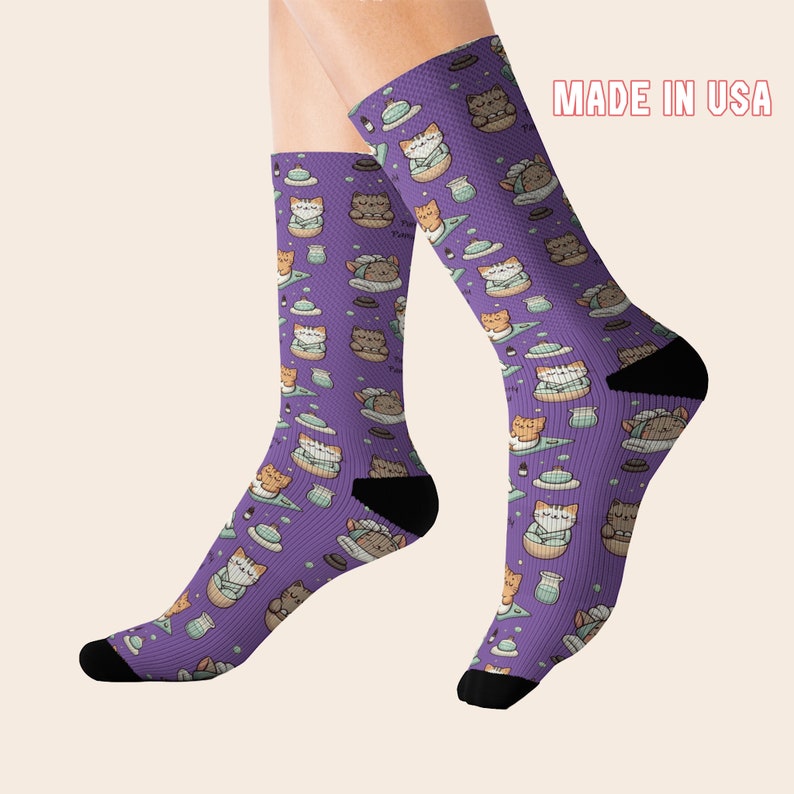 Purrfectly Pampered Spa Cat Socks Cat Lover Cat Mom Cat Socks For Women Cat Socks Funny Socks Cute Socks Cat Gifts for Women Purple