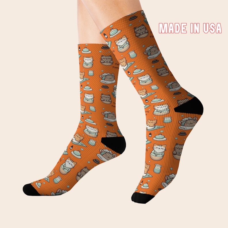 Purrfectly Pampered Spa Cat Socks Cat Lover Cat Mom Cat Socks For Women Cat Socks Funny Socks Cute Socks Cat Gifts for Women Orange