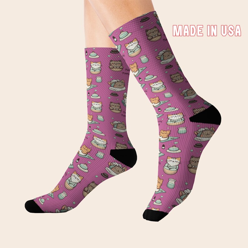 Purrfectly Pampered Spa Cat Socks Cat Lover Cat Mom Cat Socks For Women Cat Socks Funny Socks Cute Socks Cat Gifts for Women Pink