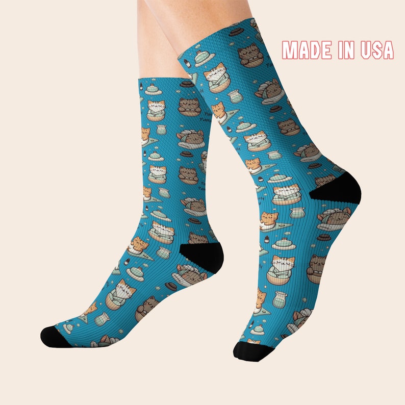 Purrfectly Pampered Spa Cat Socks Cat Lover Cat Mom Cat Socks For Women Cat Socks Funny Socks Cute Socks Cat Gifts for Women Turquoise