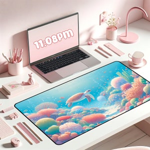 Vibrant Coral Reef Desk Mat | Sea Turtle Mouse Pad | Ocean Office Decor | Underwater Gaming Mat | Sea Life Playmat