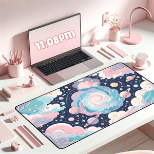 Enchanted Cosmos Desk Mat | Cute Pastel Galaxy Mousepad | Celestial Office Decor | Cute Space Desk Mat | Cute TCG Playmat