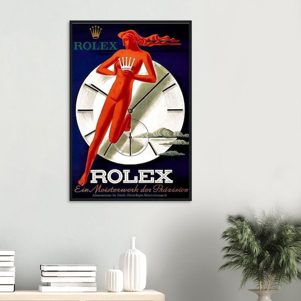 Vintage adv Watch Rolex - Póster enmarcado de madera de papel