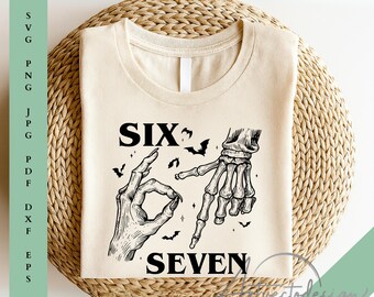 Six Seven SVG : Funny Witch Skeleton Hands 6 7 Meme Design 2025 (Digital Download)