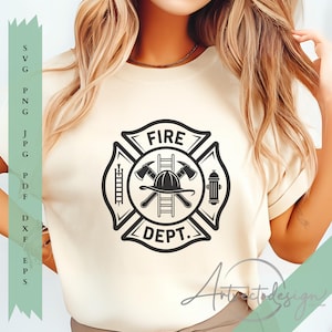 Firefighter badge emblem svg, fire department logo svg, fireman helmet clipart, firefighter tools vector, rescue decal svg, emergency symbol