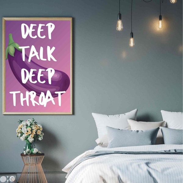 Depp Talk Deep Throat - Wall Art Print Funny, Aubergine, Eggplant, wall art, modern prints, living room, poster, purple, LGBTQ, youth room