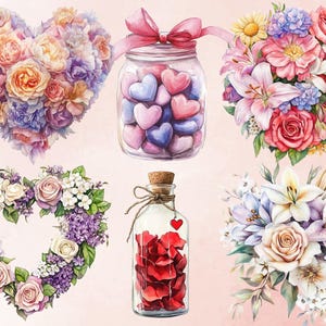 40 PNG Watercolor Valentine's Day Clipart, Serenade of Hearts Clipart ...