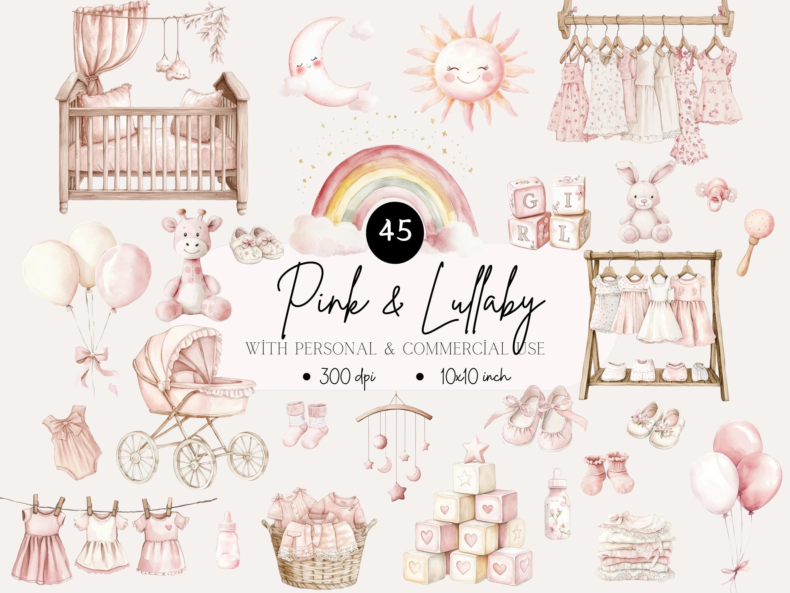 Soft Pink Baby Clipart Set: Nursery Decor, Baby Shower (PNG)