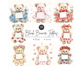 Customizable Bear Clipart: Baby Shower Banner & Name Tag (PNG Digital Download)