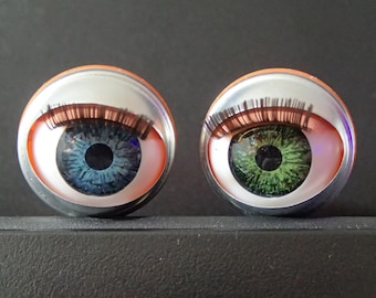 10 Large Size 22 Blinking Sleeping Open Close Doll Eyes with Lashes - 6 Blue Eyes, 4 Green Eyes - Lot 1