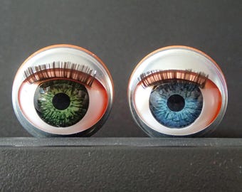 10 Large Size 22 Blinking Sleeping Open Close Doll Eyes with Lashes - 6 Green Eyes, 4 Blue Eyes - Lot 2