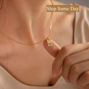 Dainty Initial Tag Necklace 18k Gold • Sterling Silver Necklace Custom Engraved Letter Pendant Necklace Jewelry • Bridesmaid Gifts For Her