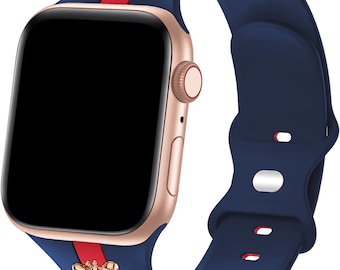 Newest Design Band for Apple Watch Bands With Gold Bee 38/40/41/42/44/45/49mm Women, Silicone Strap iWatch Series SE/9/8/7/6/5, Gift For Her