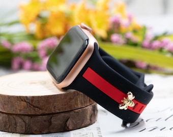 Smart Armbanduhr Armband für Apple Watch mit Gold Bee 38/40/41/42/44/45/49mm Damen, Silikonband iWatch SE/9/8/7/6/5 Unisex, Geschenk für Sie