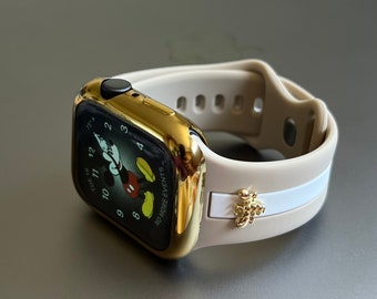 Newest Design Band for Apple Watch Bands With Gold Bee 38/40/41/42/44/45/49mm Women, Silicone Strap iWatch Series SE/9/8/7/6/5, Gift For Her