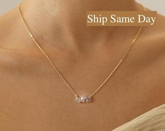 Zierliche Diamant Halskette • Schwimmende Diamant Solitär Halskette • Minimalistischer Schmuck • Brautjungfer Halskette • Perfektes Geschenk für Sie, Geburtstag