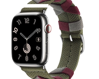 Apple Watch Herms Navy Kaki Rouge H Bridon Apple Watch Band Strap 38mm 40mm 41mm 42mm 44mm 45mm 49mm For Series Ultra 9 8 7 6 5 4 SE