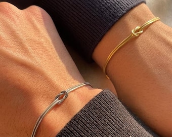 2ピース 14K ゴールドフィルド ノットブレスレット スネークチェーン付き 友情ブレスレット カップルブレスレット 母娘ゴールドブレスレット 彼女へのギフト