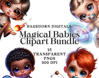 Magical Babies Clipart Bundle, Superpower Baby PNG Bundle, Magic Baby Characters PNGs, Magical PNGs, Instant Download, Commercial Use