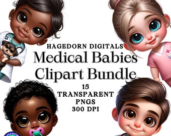 Medical Babies Clipart Bundle, Medical PNG Bundle, Doctor and Nurse PNGs, Instant Download, Cute Babies Clipart, Transparent, Commercial Use