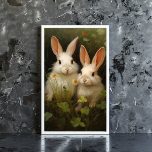 vintage bunny art, floral art prints, wall art print, gifts, fall wall decor, digital art prints, digital downloads, wall art print