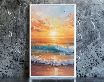Coastal Sunset, Palm Trees, Sea, Beach, Ocean, Printable Art, Digital Canvas, Digital Wall Art, Instant Download,  Downloadable Print, AI