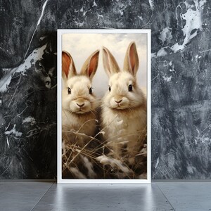 vintage bunny art, floral art prints, wall art print, gifts, fall wall decor, digital art prints, digital downloads, wall art print