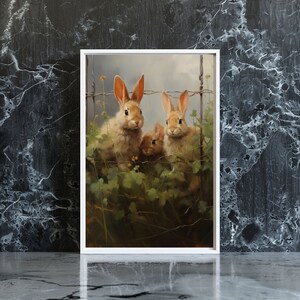 vintage bunny art, floral art prints, wall art print, gifts, fall wall decor, digital art prints, digital downloads, wall art print