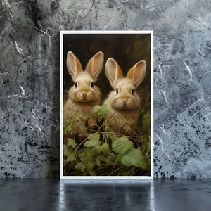vintage bunny art, floral art prints, wall art print, gifts, fall wall decor, digital art prints, digital downloads, wall art print