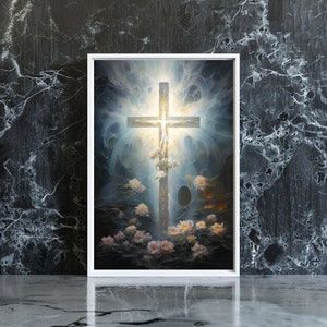 Christian Wall Art - Jesus & Cross Digital Print, Printable Religious Decor, Inspirational Housewarming Gift, Jesus Art Printable, Wall Arts
