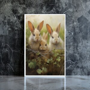 vintage bunny art, floral art prints, wall art print, gifts, fall wall decor, digital art prints, digital downloads, wall art print
