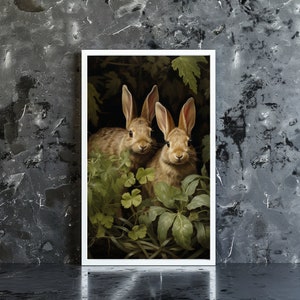 vintage bunny art, floral art prints, wall art print, gifts, fall wall decor, digital art prints, digital downloads, wall art print