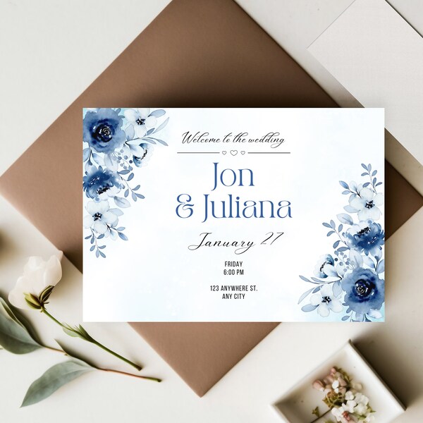Blue floral invitations, Rustic wedding invitations, Elegant wedding invitations, Blue wedding themes, Flower wedding invitations