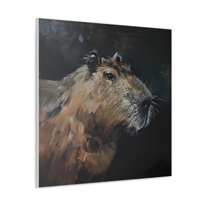 Portretschilderij capibara gedrukt op vierkant canvas The Noble Capibara