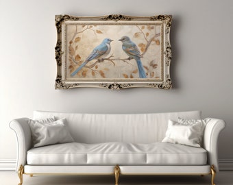 Bluebirds, Oil Painting, Printable, Wall Art, Home Decor, Digital Download, Animal Print