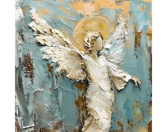 Vintage Biblical Angel Art Poster: Traditional Oil Style