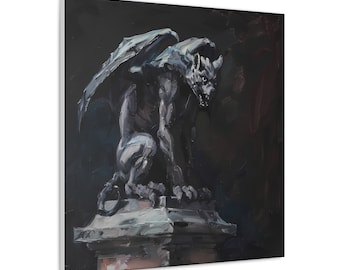Gothic Gargoyle Painting Printed on Square Canvas