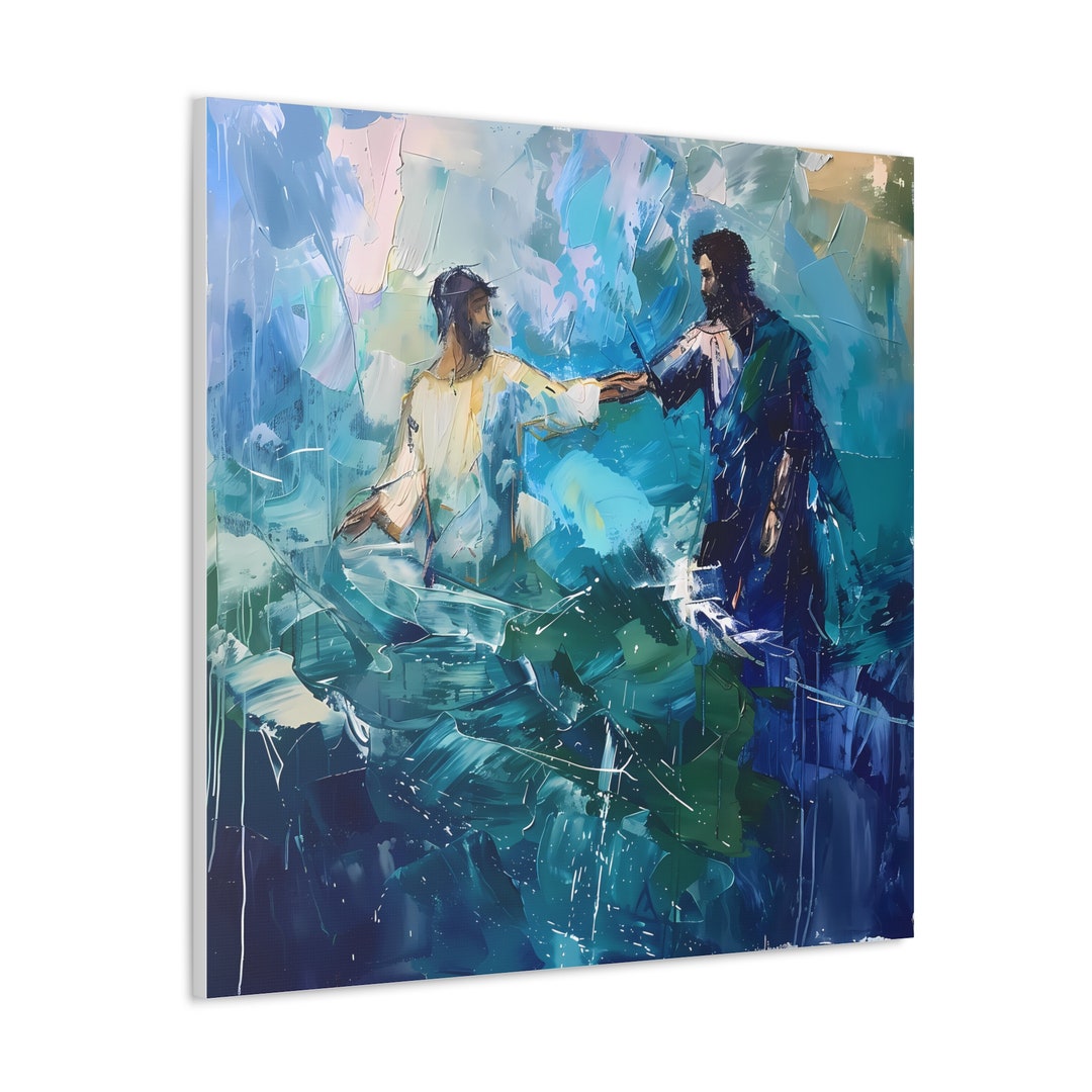 Peter Walking on Water Canvas Print, Jesus Reaching Out, Christian Art ...